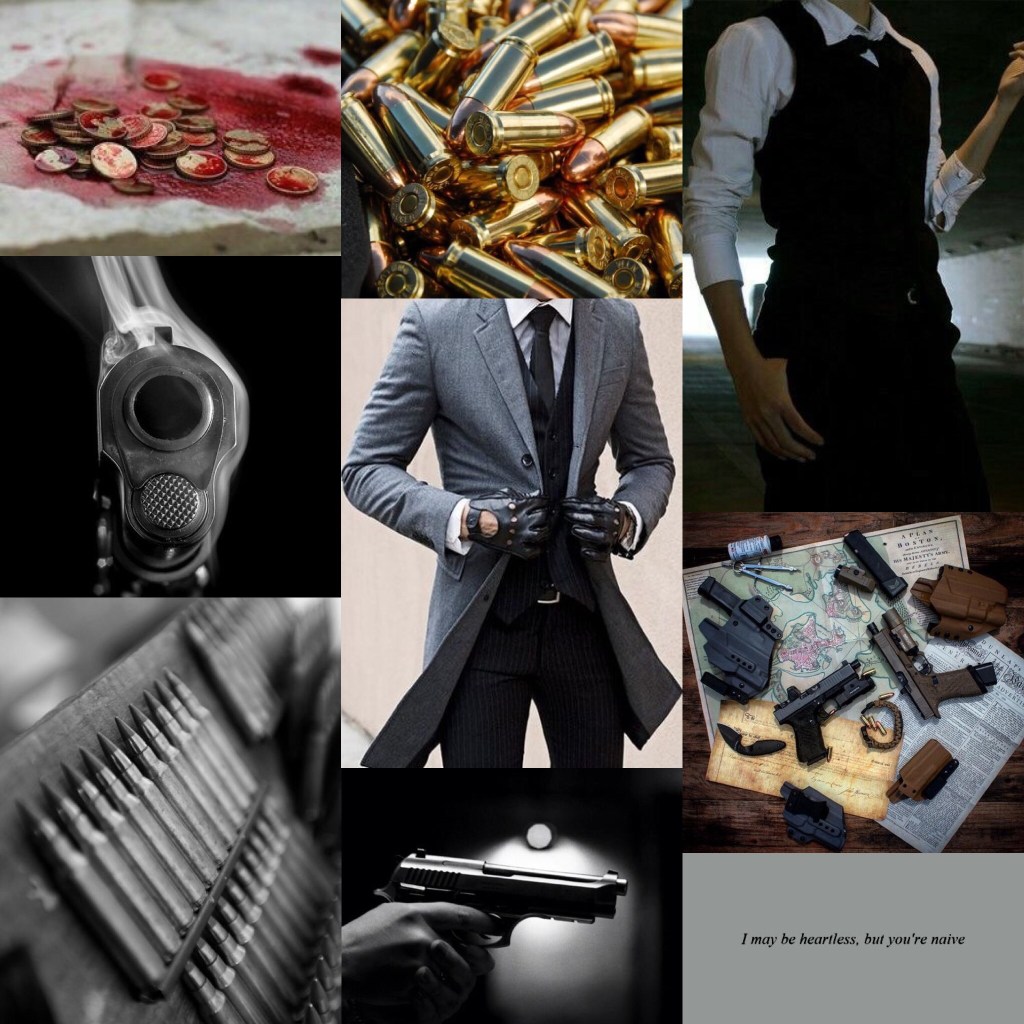 An aesthetic full of guns, bullets, and gold