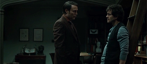 Hannibal backing Will into a ladder